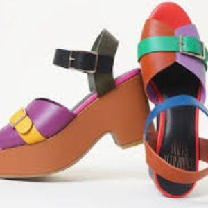 Charlotte Stone Multi-color Raf wedge sandals size 9 US never worn